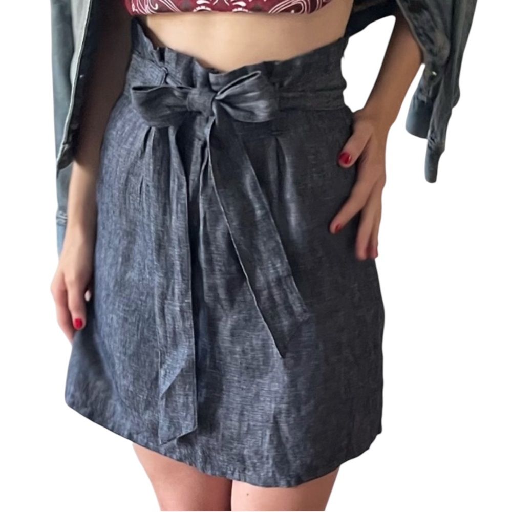 Vintage Y2K Blue Chambray Denim High Waist Mini Skirt Matching Tie Belt Small - Picture 3 of 16